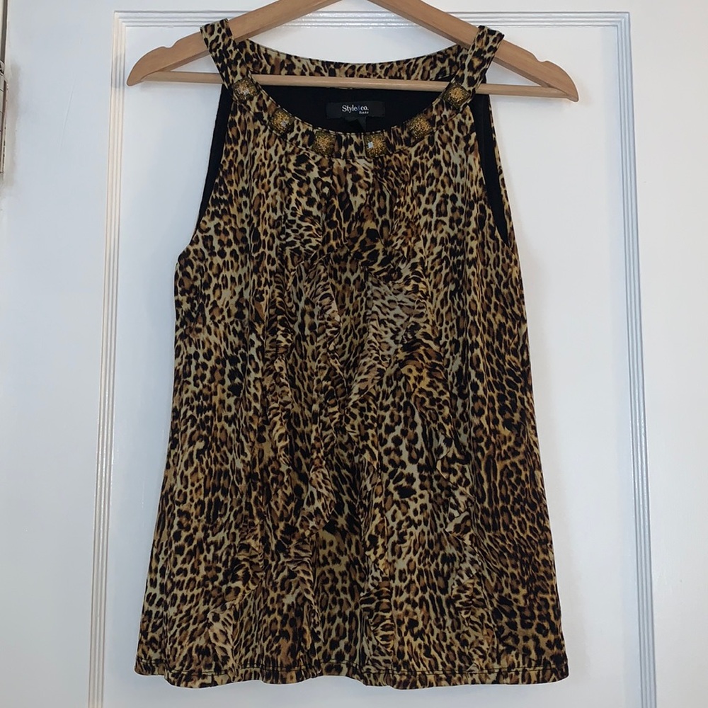 Style & Co. Petite Cheetah Print Ruffle Tank Top EUC PM